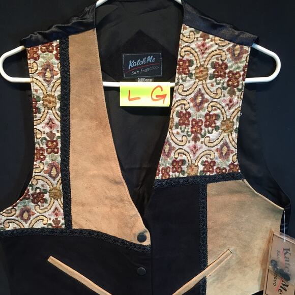 Katch Me Retro BoHo NWT Biker Vintage Cowboy Suede Leather Tapestry Vest L G - Picture 4 of 8